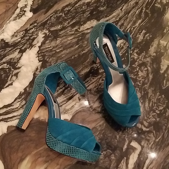 White House Black Market Shoes - White House Black Market Turquoise Platform Sandal
